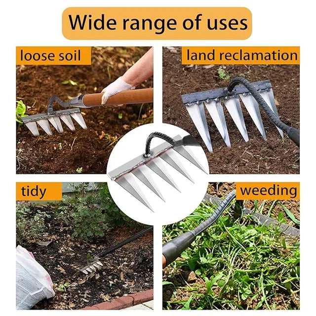 Carbon Steel Garden Weeding Rake — Sharp 5-Teeth Cultivator Tool