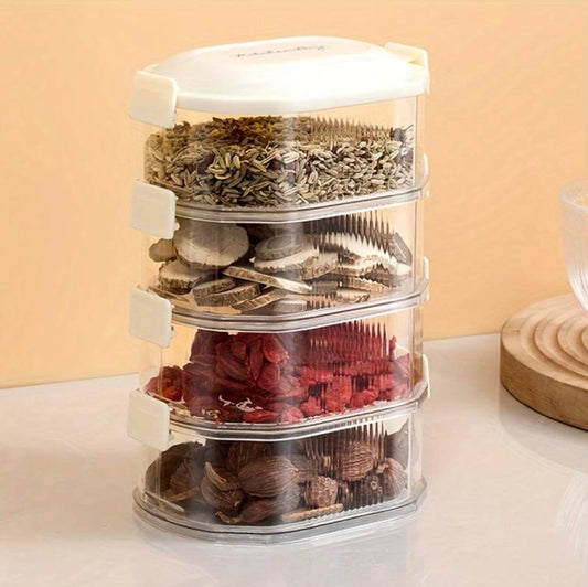 4-Layer Transparent Spice Storage Box — Stackable Kitchen Organiser